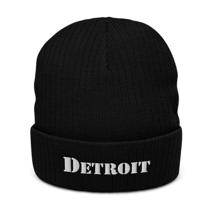 'Detroit' Ribbed Beanie (Army Font)