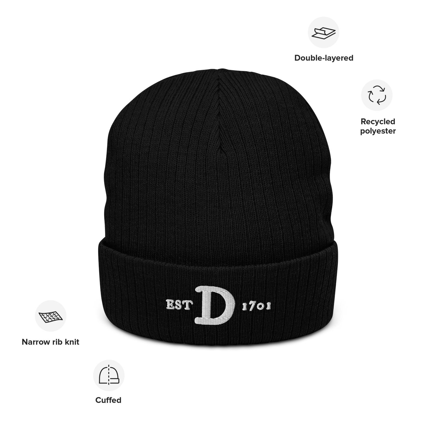 Detroit 'EST 1701' Ribbed Beanie (w/ Old French 'D')