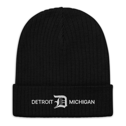 'Detroit Michigan' Ribbed Beanie (w/ Old English 'D')