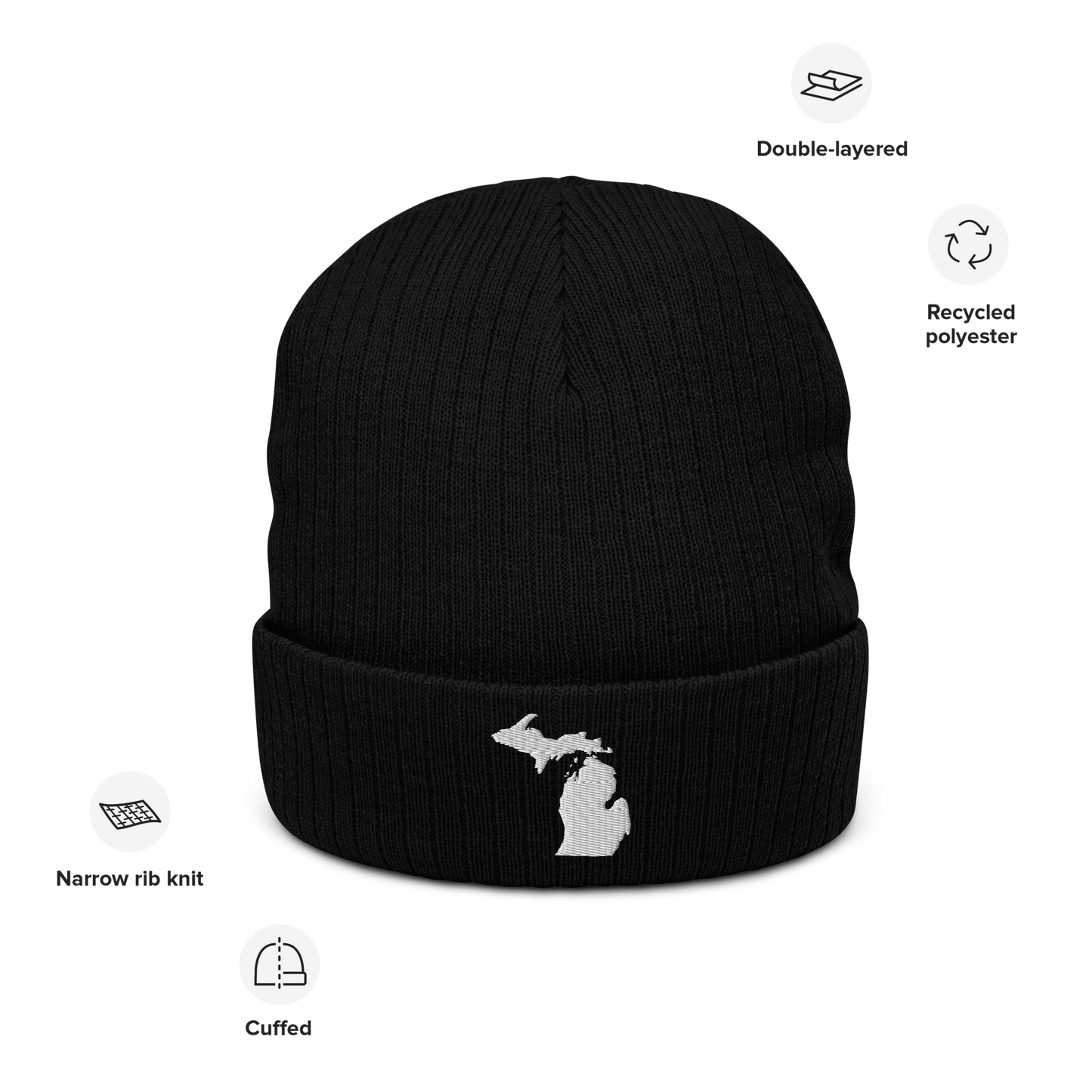 Michigan Ribbed Beanie | White Outline