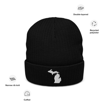 Michigan Ribbed Beanie | White Outline