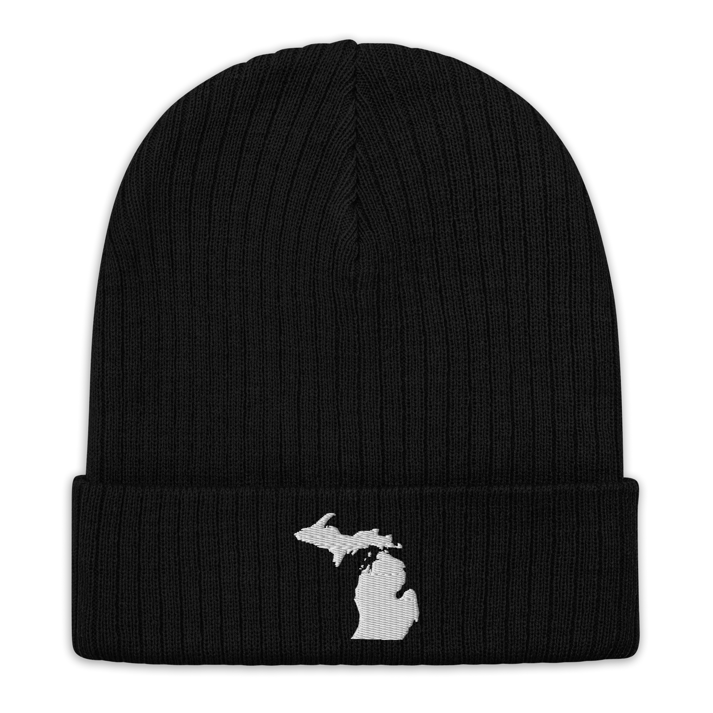 Michigan Ribbed Beanie | White Outline