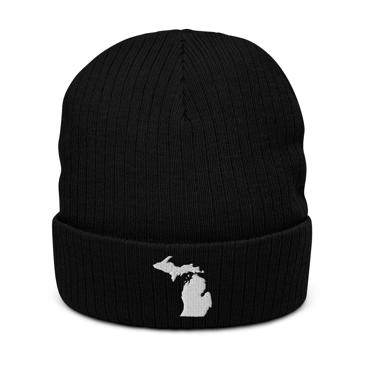 Michigan Ribbed Beanie | White Outline