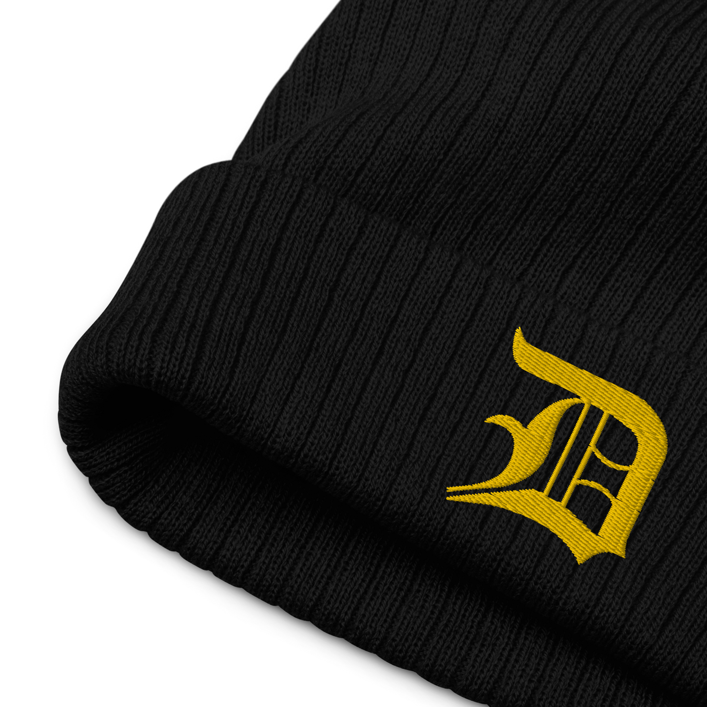 Detroit 'Old English D' Ribbed Beanie (Gold)