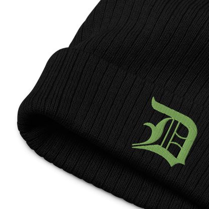 Detroit 'Old English D' Ribbed Beanie (Green)