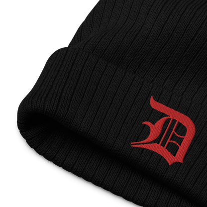 Detroit 'Old English D' Ribbed Beanie (Red)