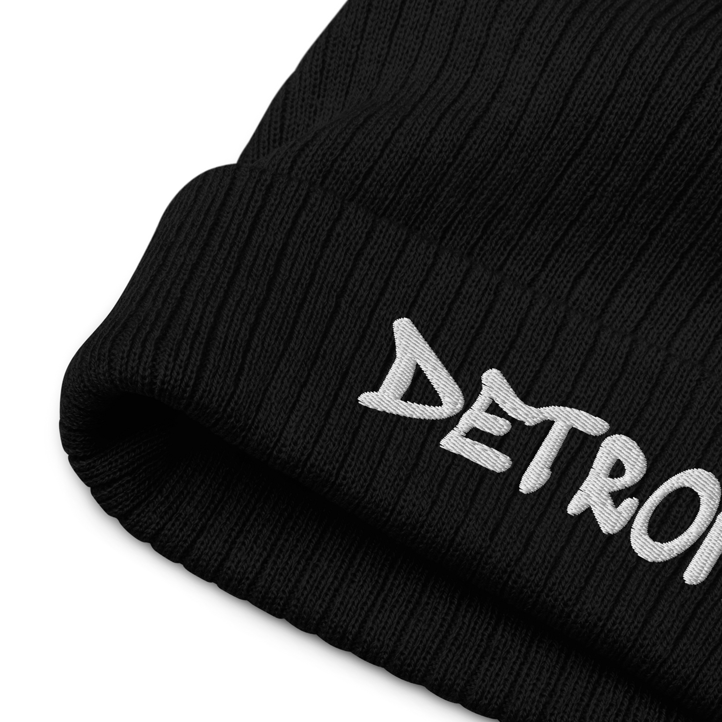 'Detroit' Ribbed Beanie (Tag Font)