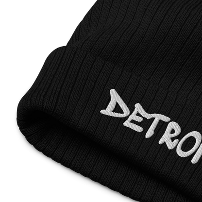 'Detroit' Ribbed Beanie (Tag Font)