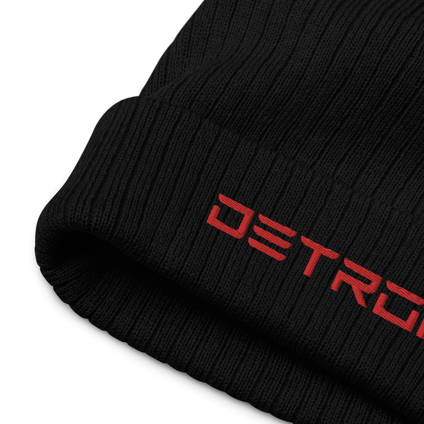 'Detroit' Ribbed Beanie (Electric Font) | Red