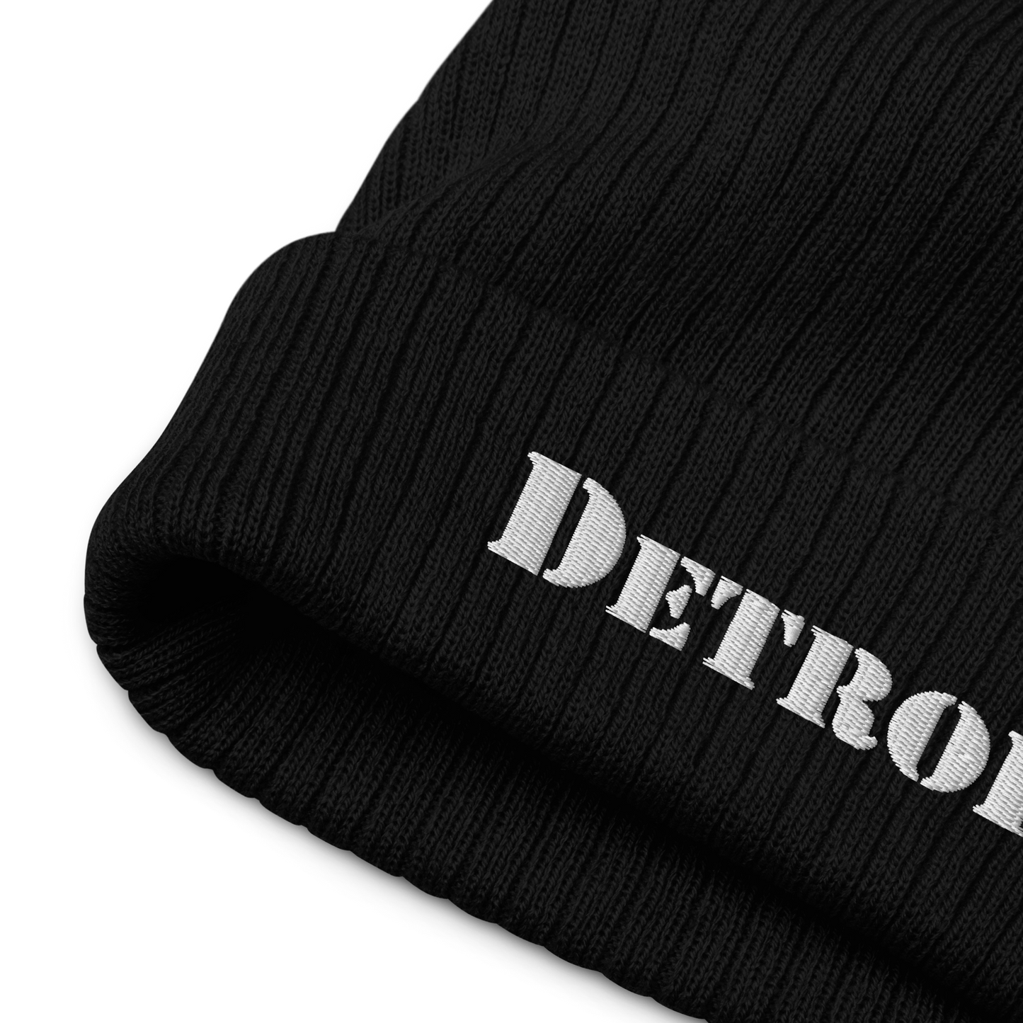 'Detroit' Ribbed Beanie (Army Font)