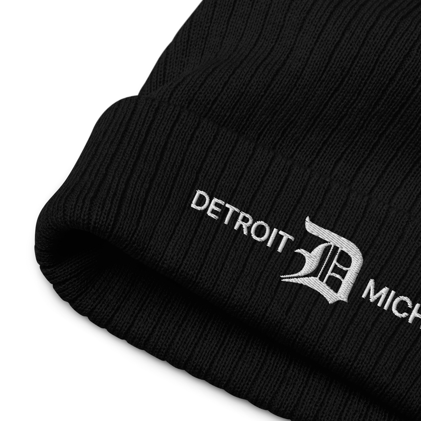 'Detroit Michigan' Ribbed Beanie (w/ Old English 'D')