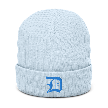 Detroit 'Old English D' Ribbed Beanie (Azure)