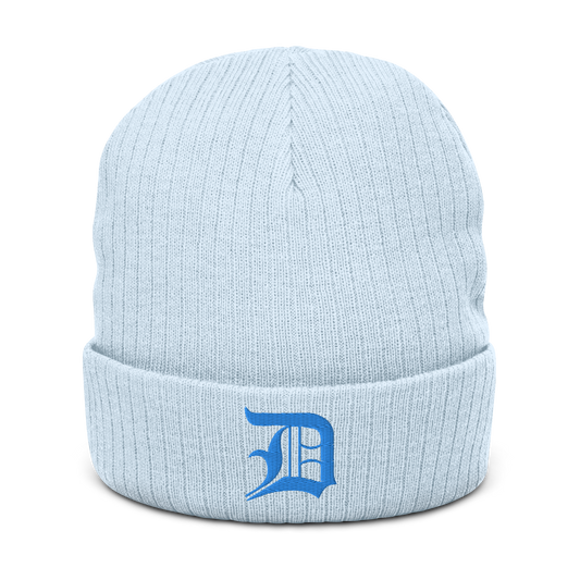 Detroit 'Old English D' Ribbed Beanie (Azure)