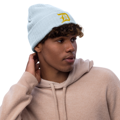 Detroit 'Old English D' Ribbed Beanie (Gold)