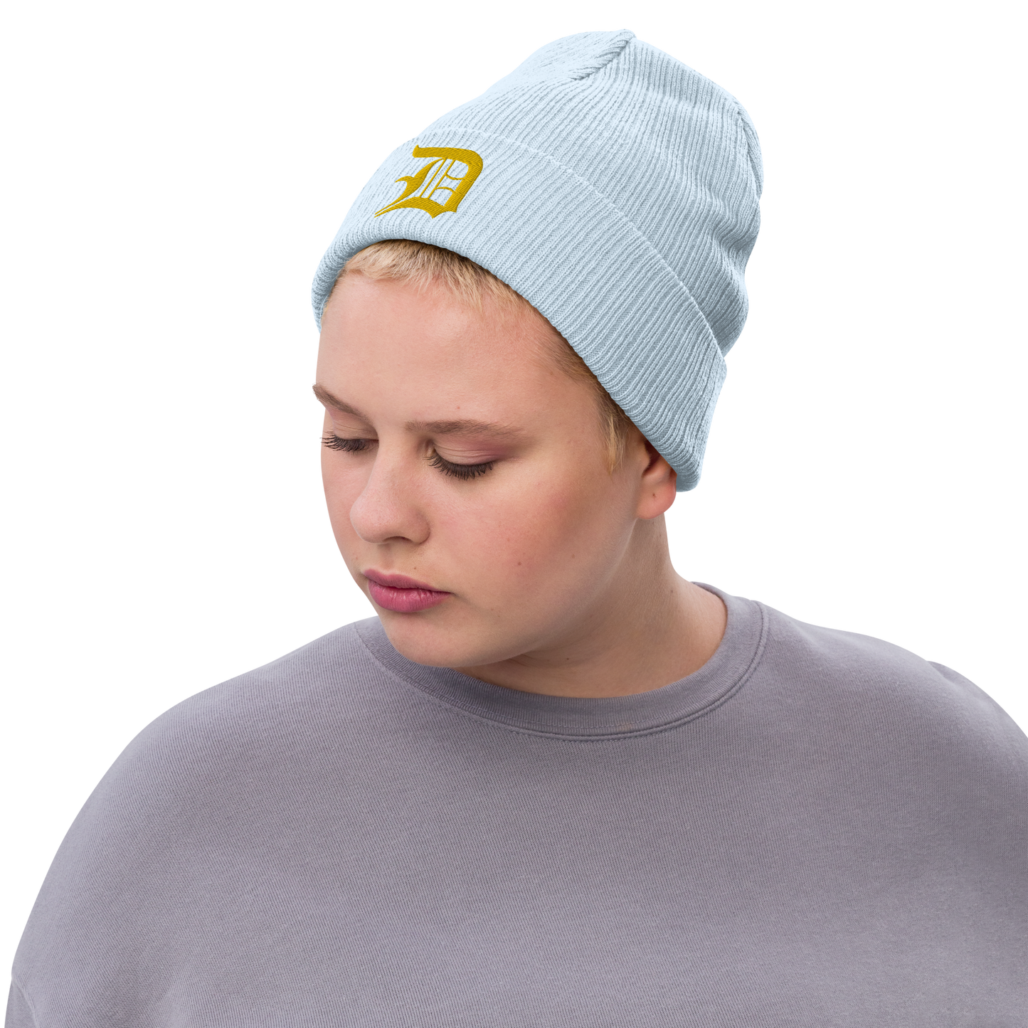 Detroit 'Old English D' Ribbed Beanie (Gold)