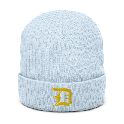 Detroit 'Old English D' Ribbed Beanie (Gold)