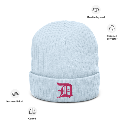 Detroit 'Old English D' Ribbed Beanie (Pink)