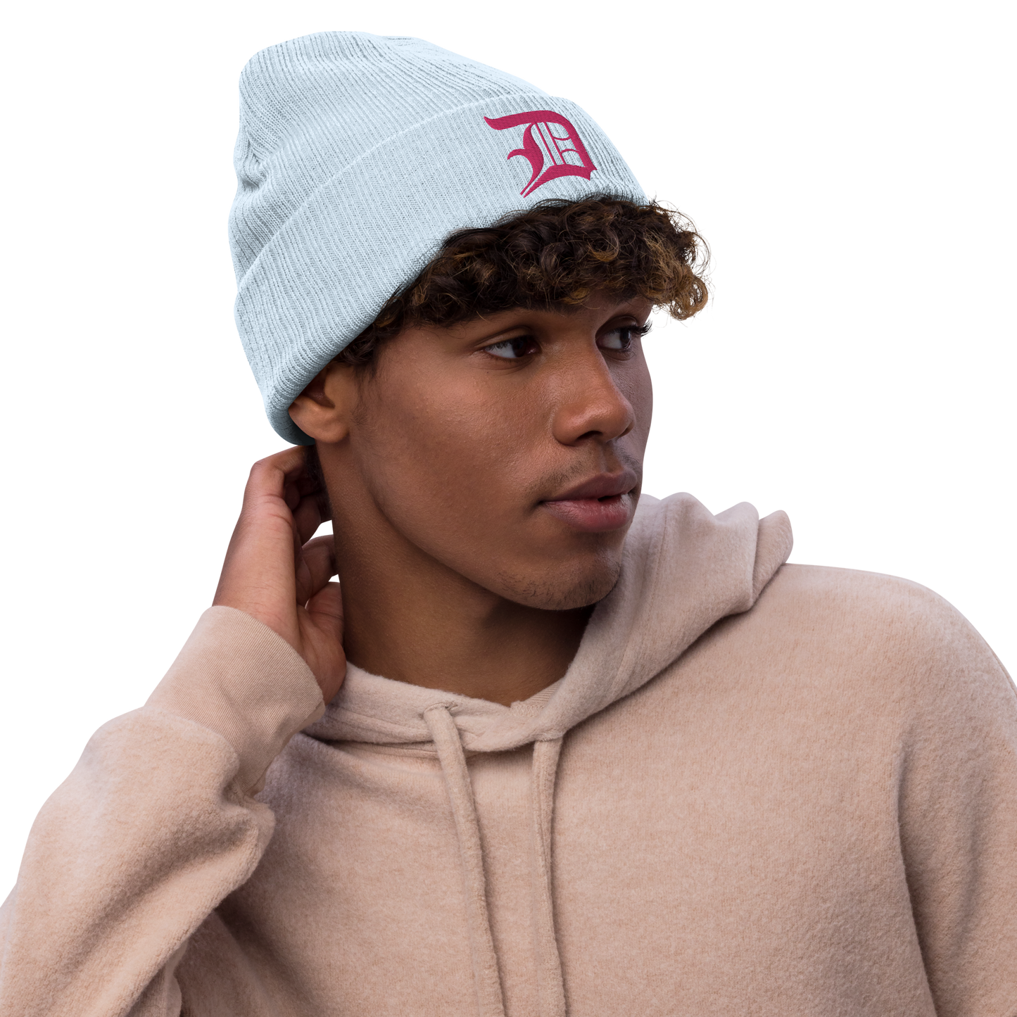 Detroit 'Old English D' Ribbed Beanie (Pink)