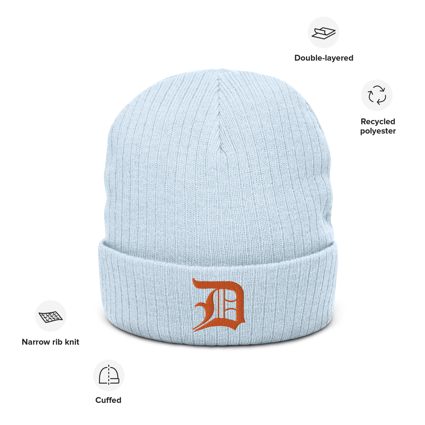 Detroit 'Old English D' Ribbed Beanie (Orange)