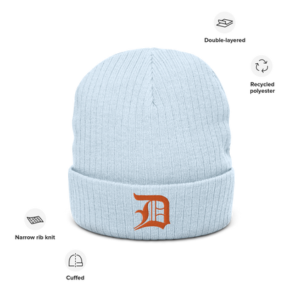 Detroit 'Old English D' Ribbed Beanie (Orange)