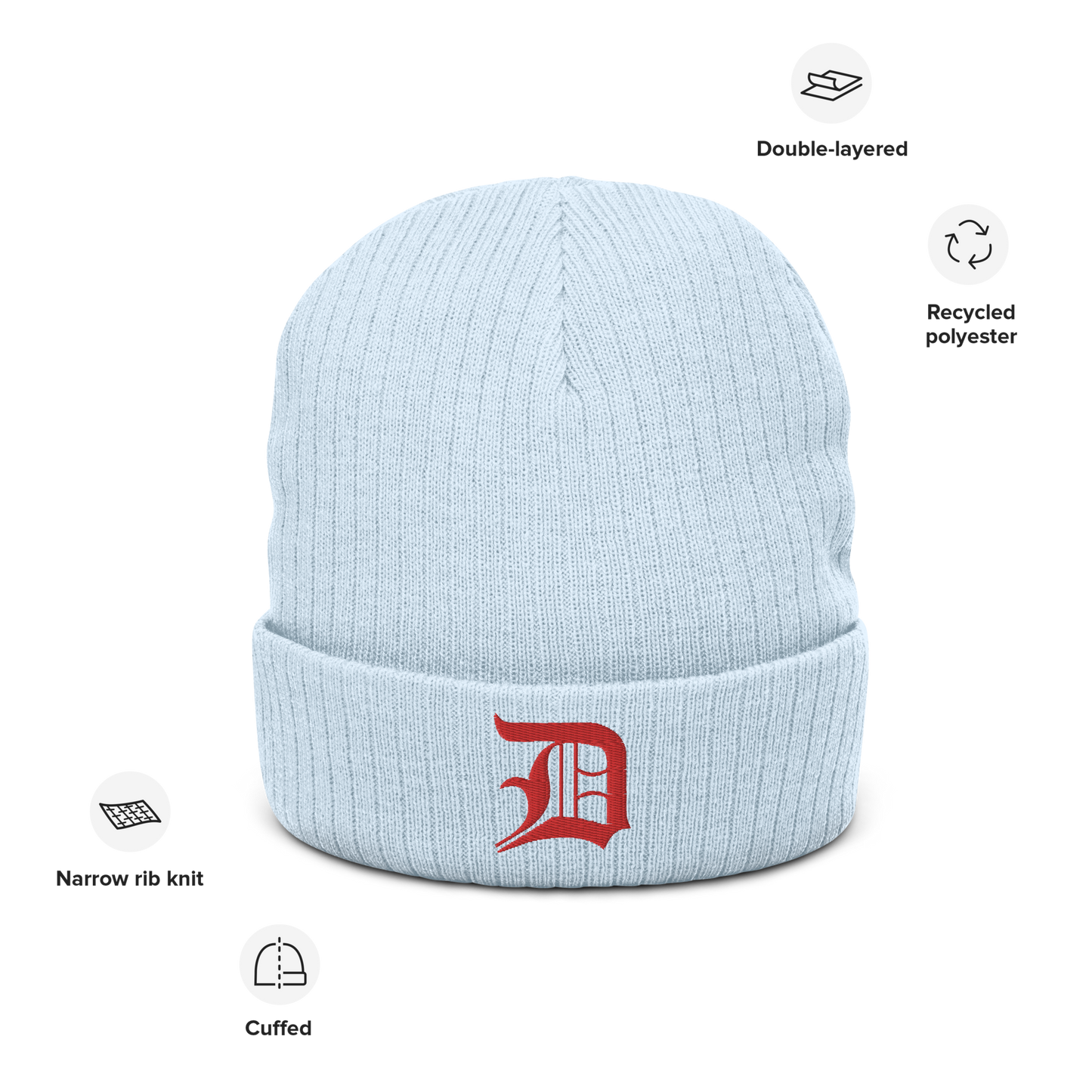 Detroit 'Old English D' Ribbed Beanie (Red)