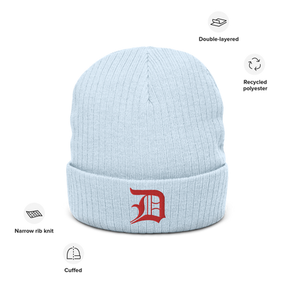 Detroit 'Old English D' Ribbed Beanie (Red)