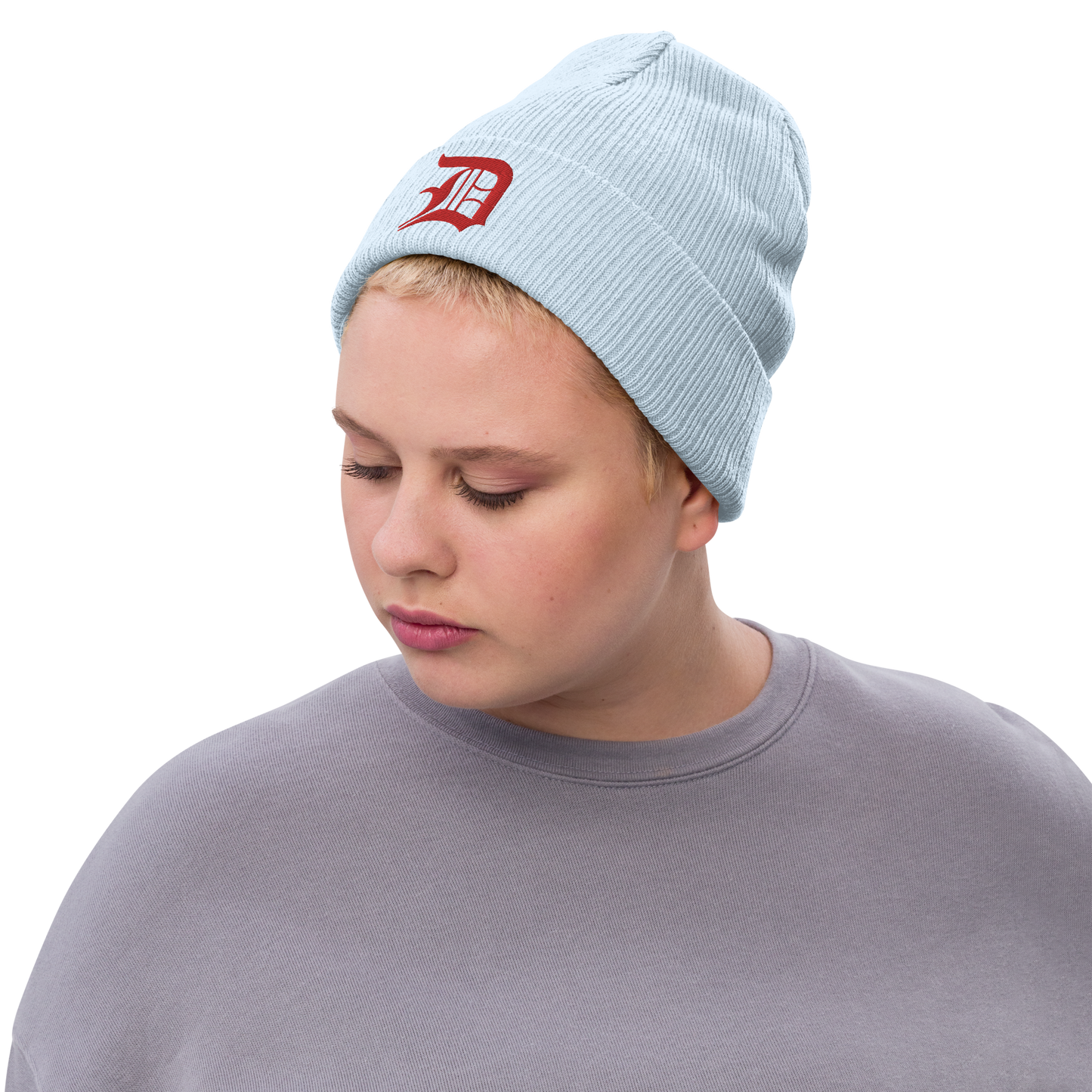 Detroit 'Old English D' Ribbed Beanie (Red)