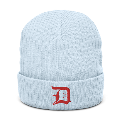 Detroit 'Old English D' Ribbed Beanie (Red)