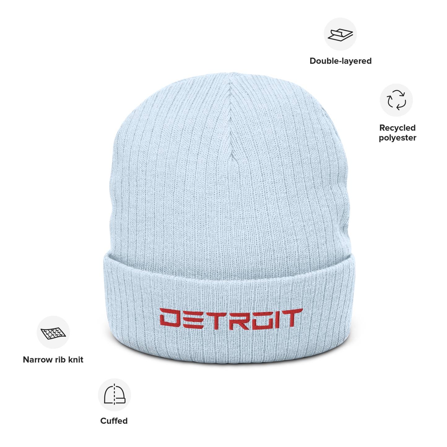 'Detroit' Ribbed Beanie (Electric Font) | Red