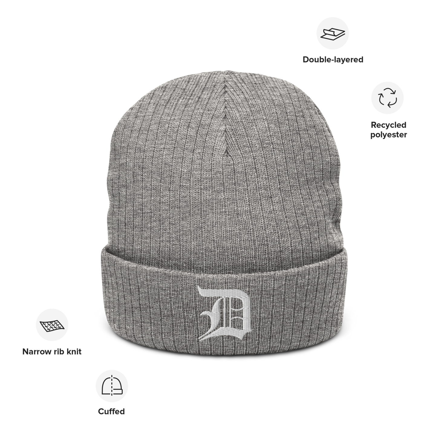 Detroit 'Old English D' Ribbed Beanie