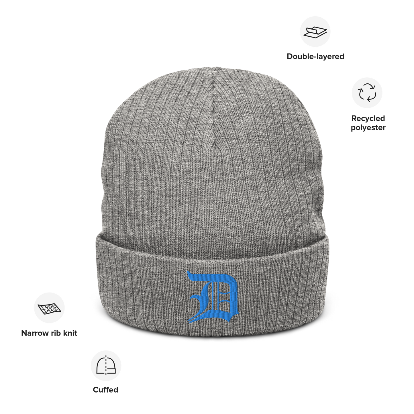 Detroit 'Old English D' Ribbed Beanie (Azure)