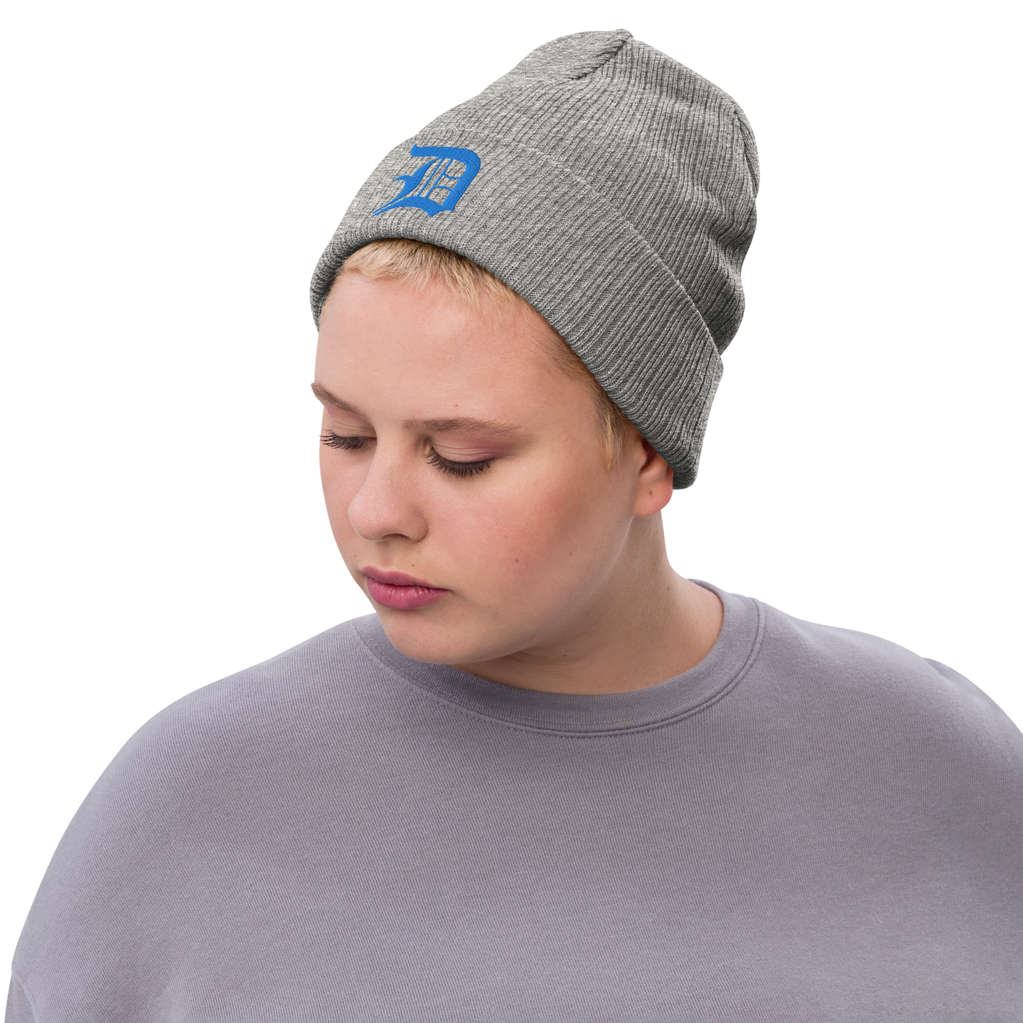 Detroit 'Old English D' Ribbed Beanie (Azure)