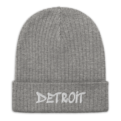 'Detroit' Ribbed Beanie (Tag Font)