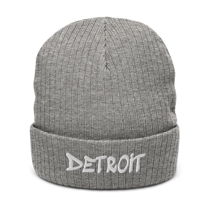 'Detroit' Ribbed Beanie (Tag Font)