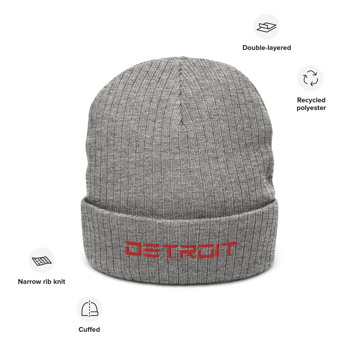 'Detroit' Ribbed Beanie (Electric Font) | Red