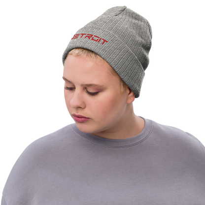 'Detroit' Ribbed Beanie (Electric Font) | Red