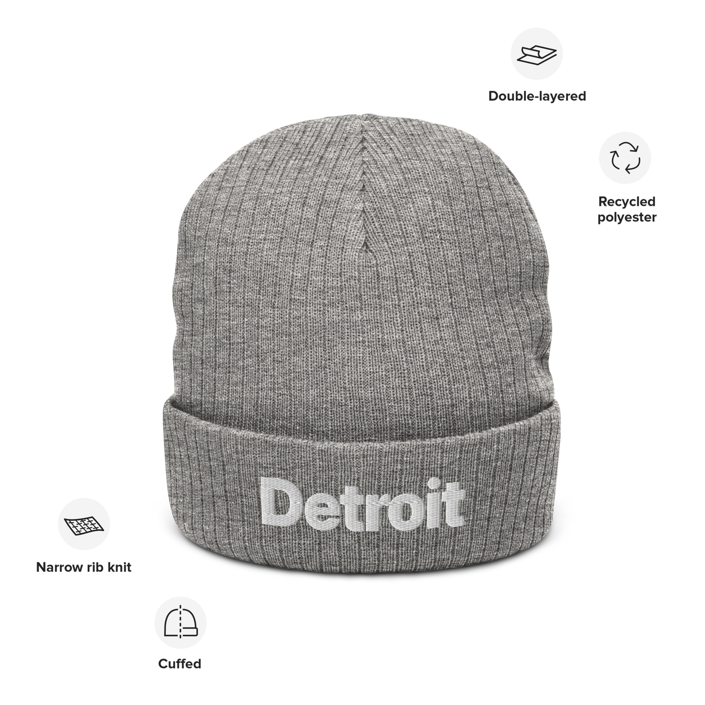 'Detroit' Ribbed Beanie (Small SUV Font)