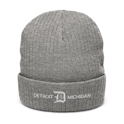 'Detroit Michigan' Ribbed Beanie (w/ Old English 'D')