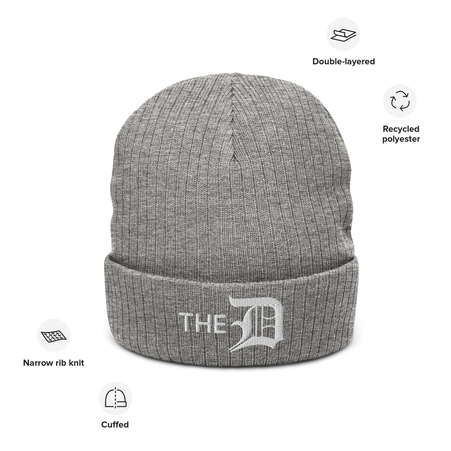 Detroit 'The D' Ribbed Beanie (w/ Old English 'D')