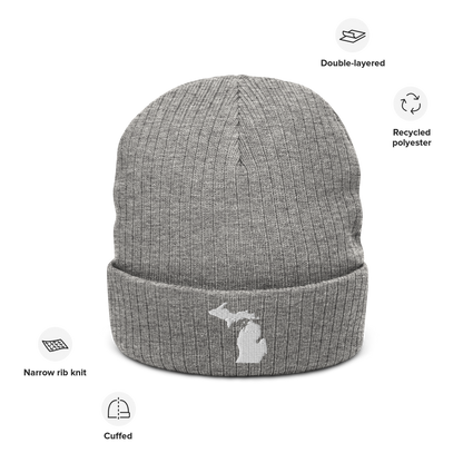 Michigan Ribbed Beanie | White Outline