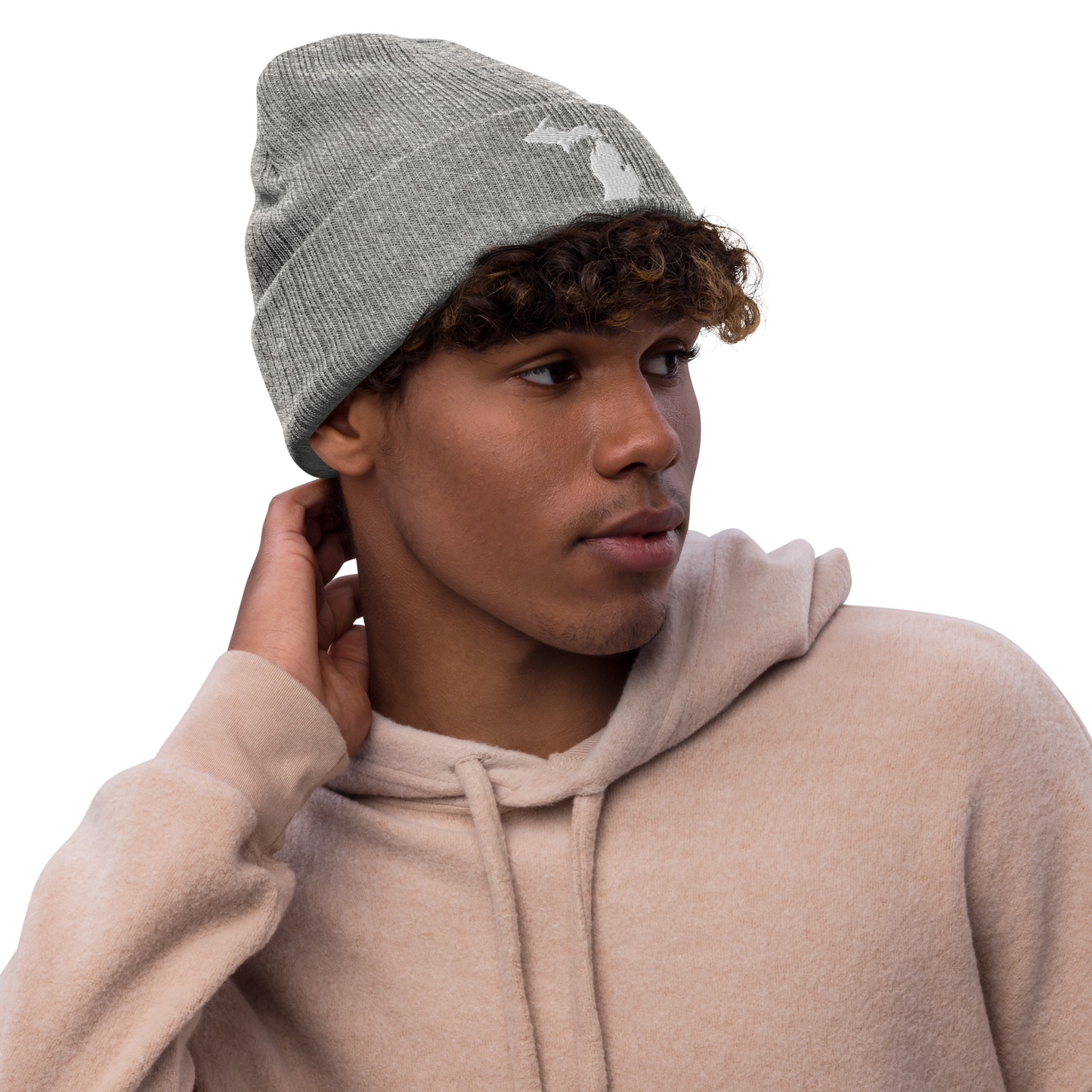 Michigan Ribbed Beanie | White Outline