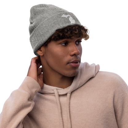 Michigan Ribbed Beanie | White Outline