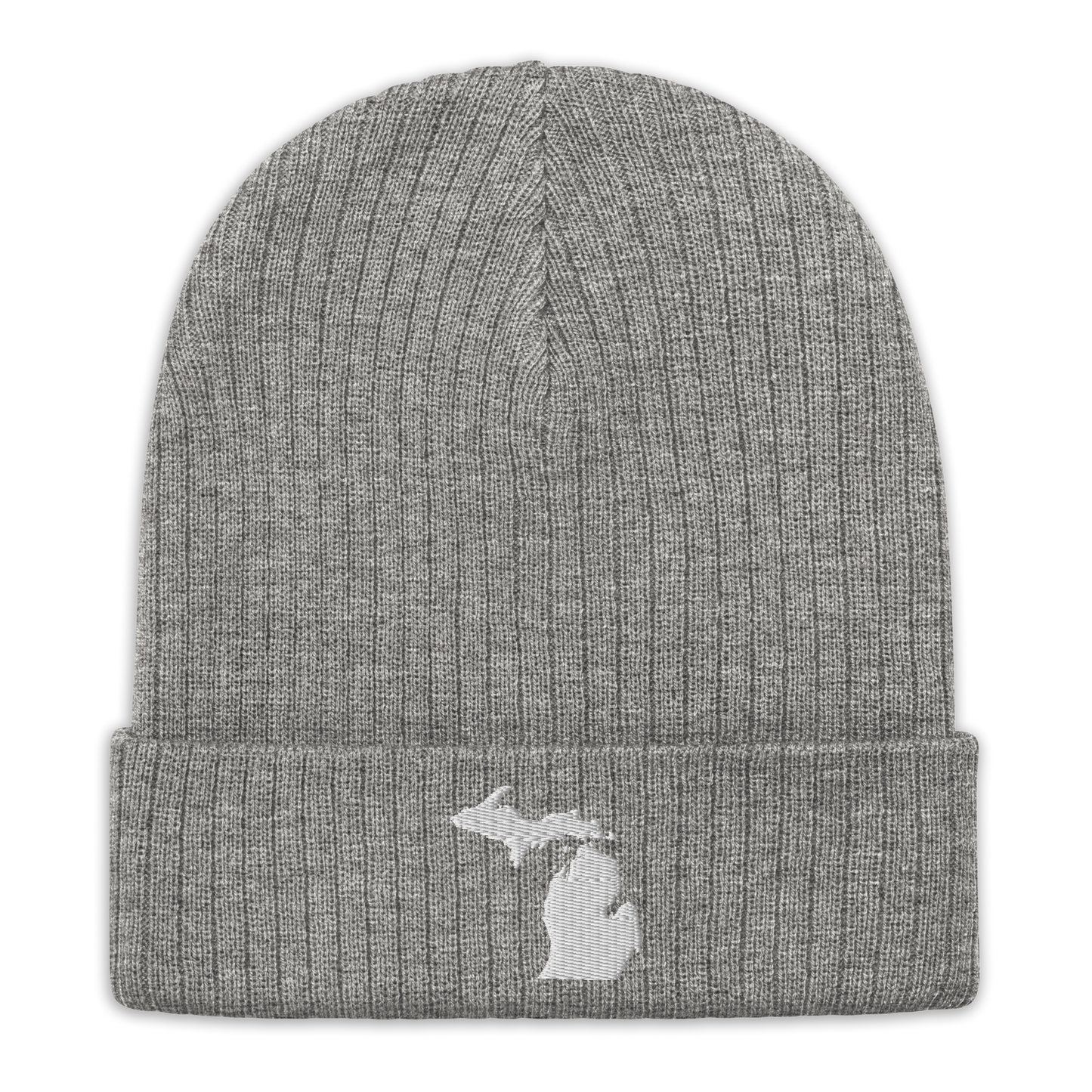 Michigan Ribbed Beanie | White Outline