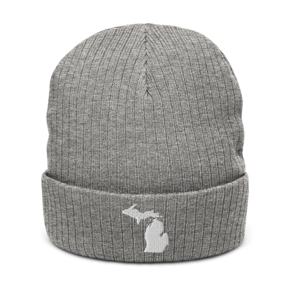 Michigan Ribbed Beanie | White Outline