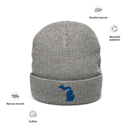 Michigan Ribbed Beanie | Blue Outline