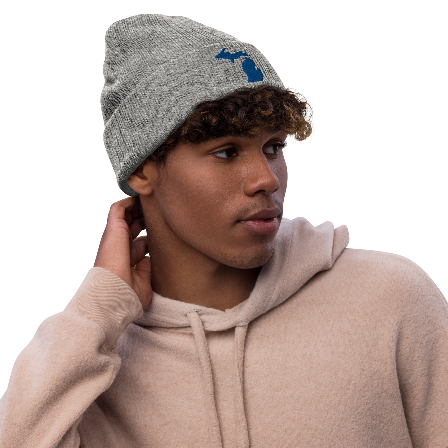 Michigan Ribbed Beanie | Blue Outline