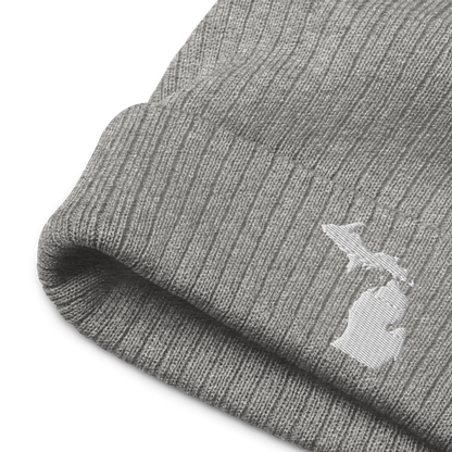 Michigan Ribbed Beanie | White Outline