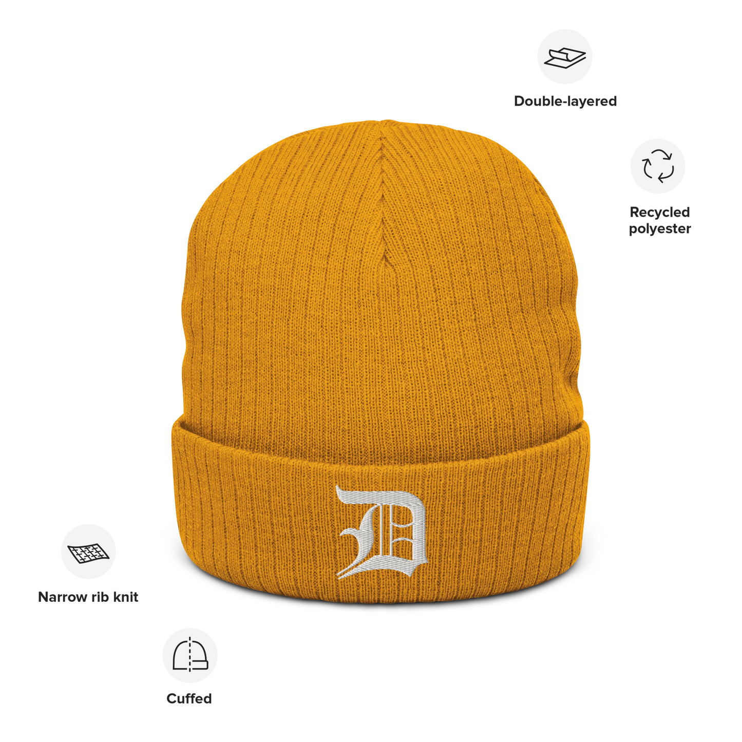 Detroit 'Old English D' Ribbed Beanie