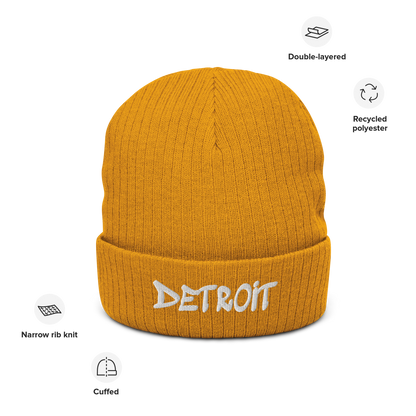 'Detroit' Ribbed Beanie (Tag Font)