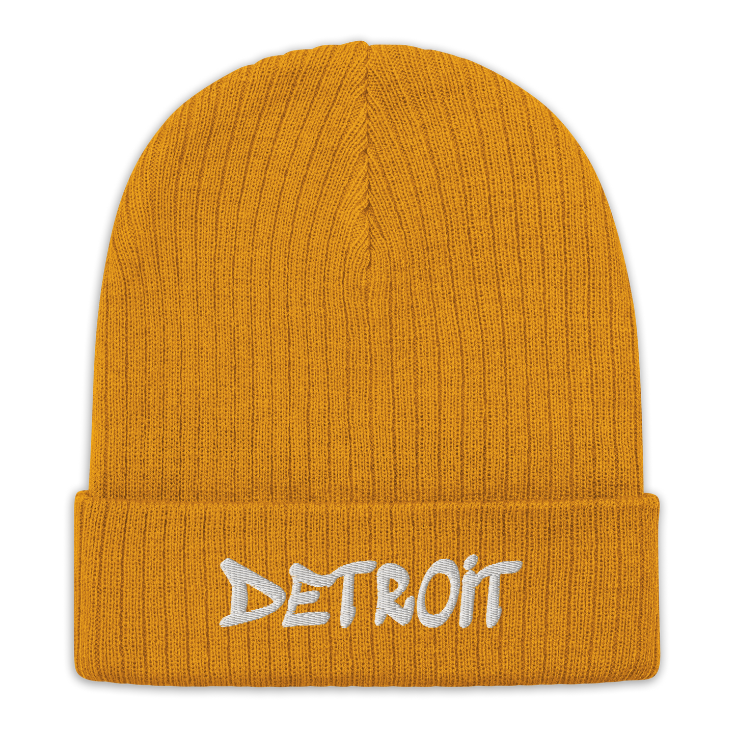 'Detroit' Ribbed Beanie (Tag Font)